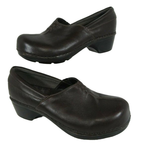 Bjorndal Shoes - Bjorndal Rayna Women's Brown Leather Slip-On Clogs Comfort Shoes Size 9.5